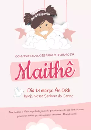 Convite de Batismo Anjinha Menina para Editar Online