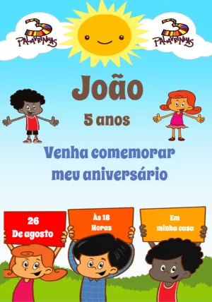 Convite de Aniversário 3 Palavrinhas para Editar Online
