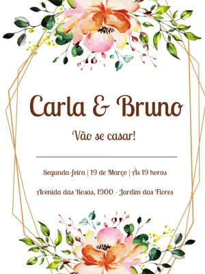 Convite de Casamento Floral Boho Chic para Editar Online
