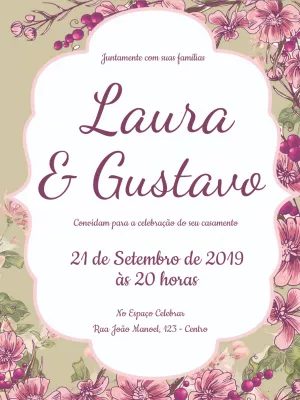 Convite de Casamento Floral Boho Chic para Editar Online