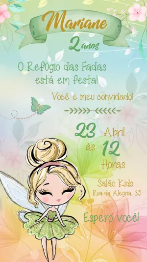 Convite de Aniversário Tema Fada Sininho Editável Online