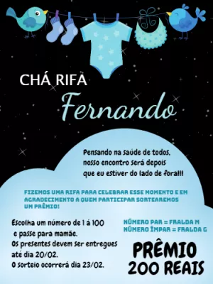 Convite Chá Rifa Menino Varal de Roupas para Editar Online