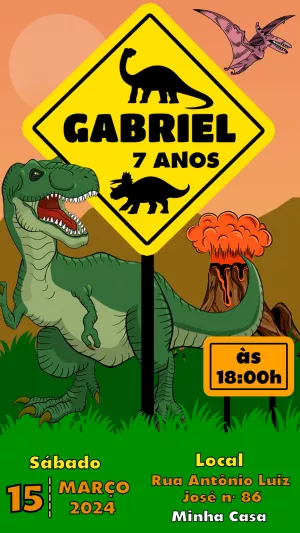 Convite Aniversário Dinossauro para Editar Online