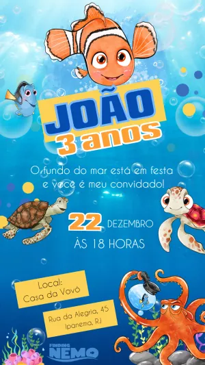 Convite de Aniversário Procurando Nemo para Editar Online