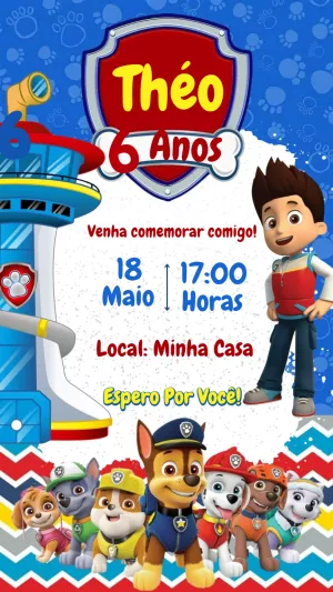 Convite Aniversário Patrulha Canina com Personagens para Editar