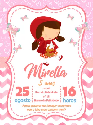 Convite Aniversário Chapeuzinho Vermelho para Editar Online