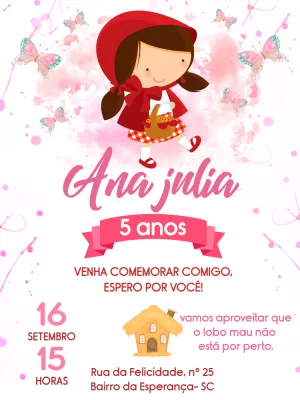 Convite Aniversário Chapeuzinho Vermelho para Editar Online