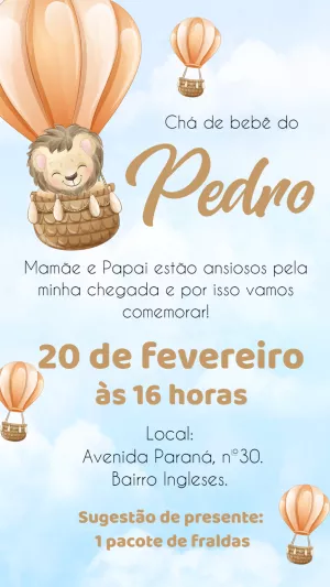 Convite Chá de Bebê Leãozinho Baloeiro para Editar Online