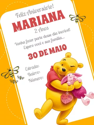 Convite de Aniversário Ursinho Pooh para Editar e Imprimir