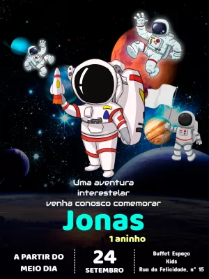 Convite de Aniversário Astronauta Espacial para Editar Online