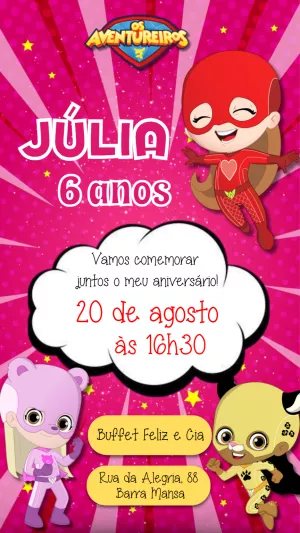 Convite de Aniversário Os Aventureiros para Editar Online