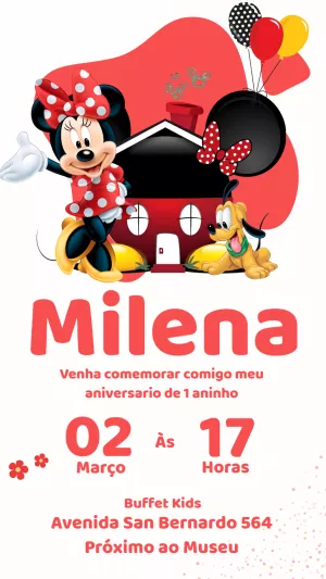 Convite de Aniversário Minnie Mouse Vermelha para Editar Online
