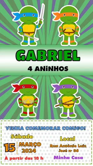 Convite de Aniversário Tartarugas Ninja Cute para Editar Online