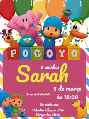 Convite de Aniversário Pocoyo para Editar e Imprimir
