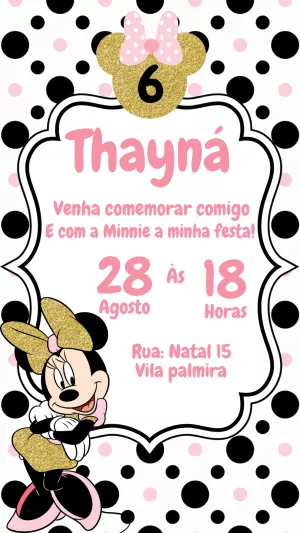 Convite de Aniversário Minnie Mouse Dourado para Editar Online