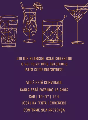 Convite de Aniversário Balada Drinks para Editar Online