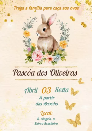 Convite de Páscoa com Coelho Aquarela para Editar Online