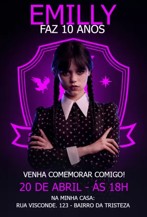 Convite Aniversário Wandinha Addams Editável Online
