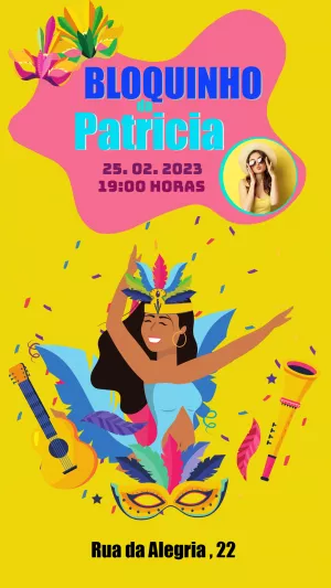 Convite de Aniversário Carnaval Bloquinho para Editar Online