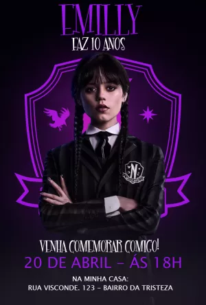 Convite de Aniversário Wandinha Addams para Editar Online