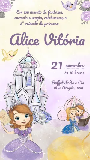 Convite de Aniversário Princesa Sofia para Editar Online