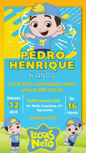 Convite de Aniversário Luccas Neto para Editar Online