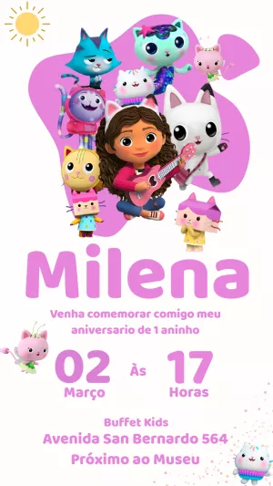 Invitación de cumpleaños La casa de muñecas de Gabby – Estático – Gisele