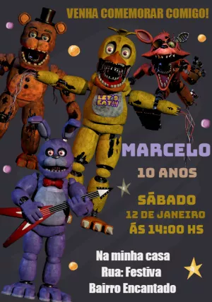 Convite Aniversário Five Nights at Freddy's para Editar Online