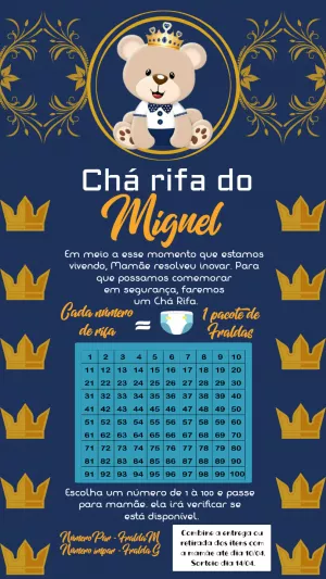 Convite Chá Rifa Ursinho Príncipe para Editar Online
