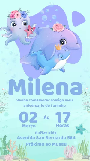 Convite de Aniversário Fundo do Mar com Animais para Editar