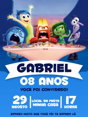 Convite Aniversário Divertida Mente 2 com Personagens para Editar