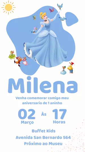 Convite de Aniversário Cinderela para Editar Online