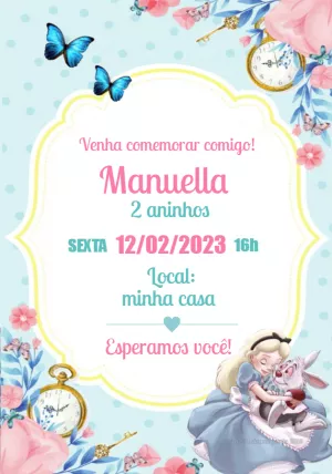 Convite de Aniversário Alice no País das Maravilhas para Editar