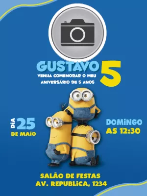 Convite de Aniversário Minions com Foto para Editar Online