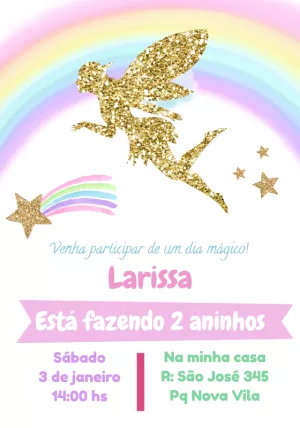 Convite Aniversário Fada Dourada com Glitter para Editar