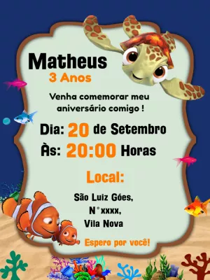 Convite Aniversário Procurando Nemo com Personagens para Editar
