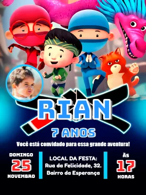 Convite de Aniversário Oi Ninja com Foto para Editar Online