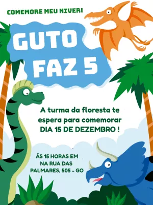 Convite de Aniversário Dinossauro para Editar Online
