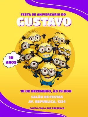 Convite de Aniversário Minions Divertido para Editar Online