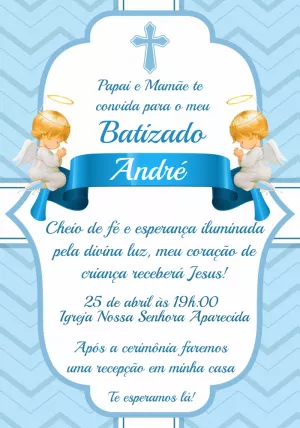 Convite de Batizado Menino Anjinho Azul para Editar Online