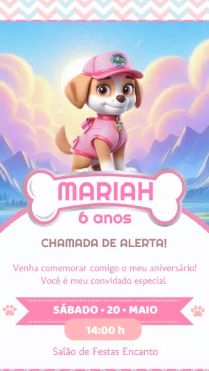 Convite Aniversário Skye Patrulha Canina para Editar Online