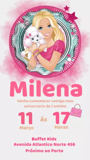 Convite de Aniversário Barbie com Cachorrinho para Editar Online