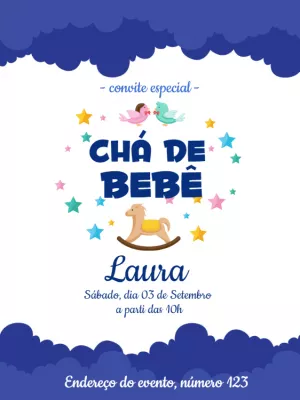 Convite Chá de Bebê Azul com Estrelinhas para Editar Online