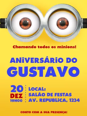 Convite de Aniversário Minions para Editar Online