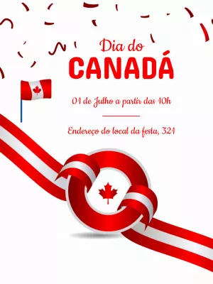Convite Dia do Canadá com Bandeira e Fita para Editar Online