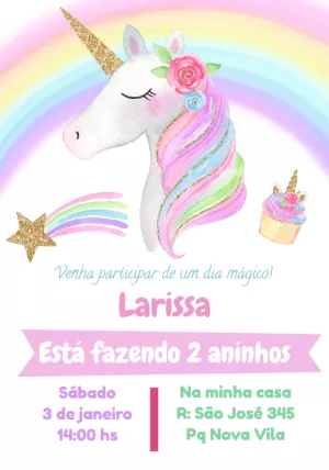 Convite Aniversário Unicórnio Mágico para Editar Online