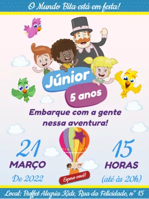Convite de Aniversário Mundo Bita para Editar Online