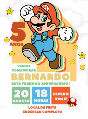 Convite de Aniversário Super Mario para Editar Online