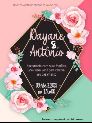 Convite de Casamento Floral Geométrico para Editar Online