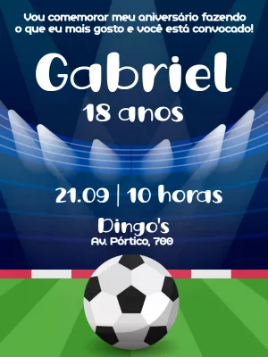 Convite de Aniversário Futebol com Bola e Estádio para Editar